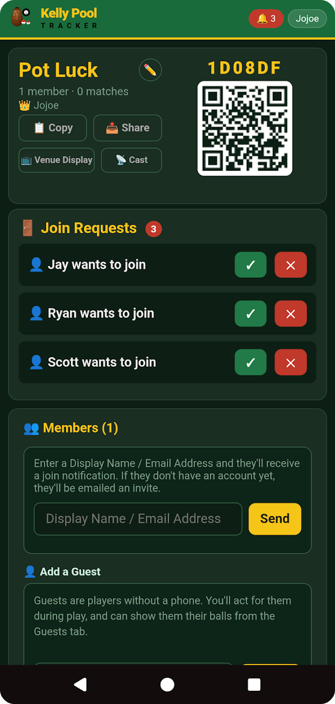 Club page — Join Requests waiting for approval