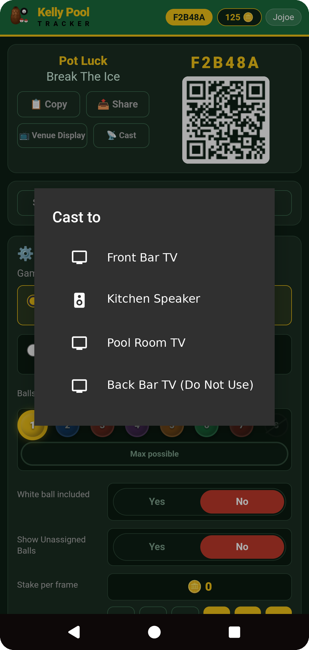 Cast to — picker listing the Chromecast/Google TV devices found on the local network